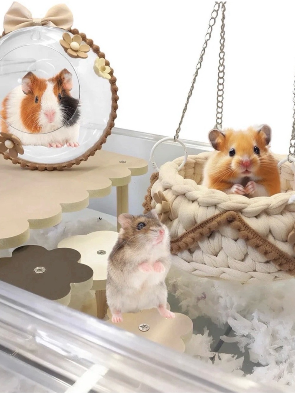 Hamster Cage Accessories Set Hanging Bed Hideout Wooden Platform Toys Bundle